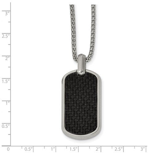 Edward Mirell Stainless Steel Black Carbon Fiber Dog Tag Necklace, 20"