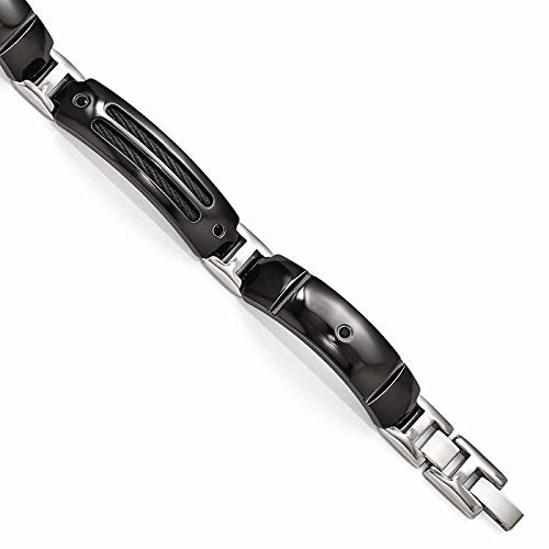 Men's Midnight Cable Collection Black Titanium 12mm Cable Black Spinel Sterling Silver Bezel Bracelet, 8"