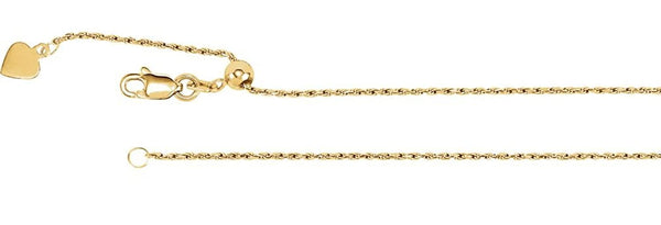 14k Yellow Gold Rope Chain Necklace, Adjustable to 22