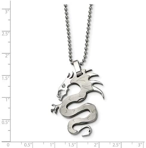 Men's Brushed Stainless Steel Dragon Pendant Necklace, 22" (44x32MM)