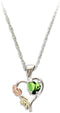 Ave 369 Green CZ August Birthstone Heart Pendant Necklace, Sterling Silver, 12k Green and Rose Gold Black Hills Gold Motif, 18"