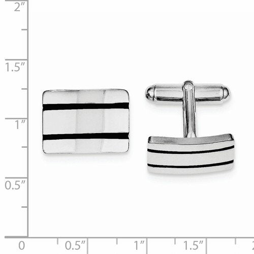 Rhodium-Plated Sterling Silver Black Enameled Square Cuff Links, 19X15MM