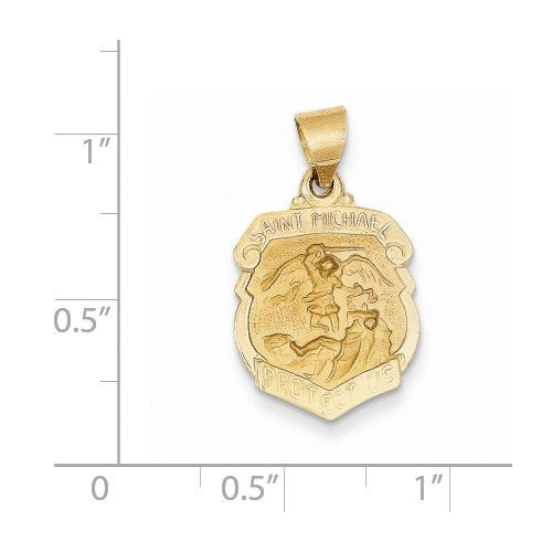 14k Yellow Gold Satin St. Michael Badge Medal Charm Pendant (20X14 MM)