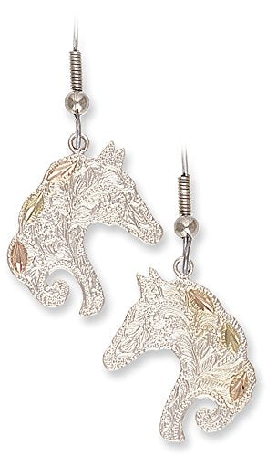 Horse head Fish Hook Earrings, Sterling Silver, 12k Green and Rose Gold Black Hills Gold Motif