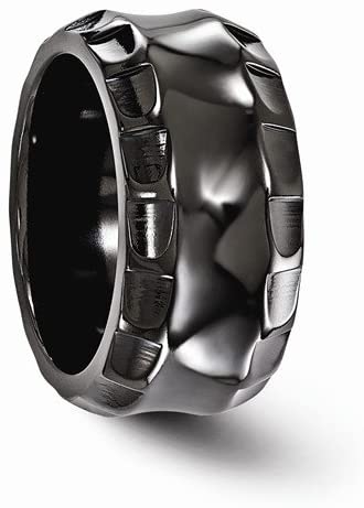 Edward Mirell Black Titanium Faceted Edges 12mm Wedding Band, Size 10