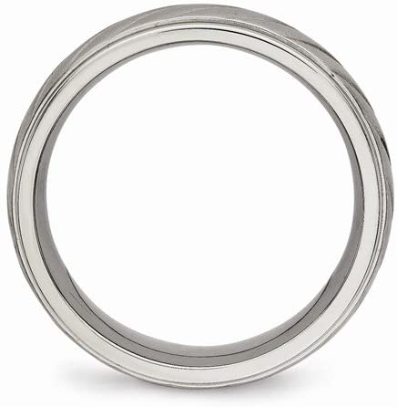 Brushed and Polished Titanium 7mm Grooved Decorative Band, Size 7