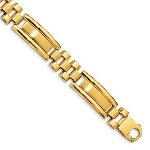 Men's Polished and Satin 14k Yellow Gold 13.25mm Link Bracelet, 8.5"