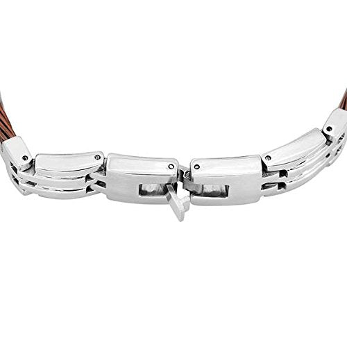 Men's Two-Tone Brown Ion Plated Wire Bracelet, Stainless Steel, 8.5"