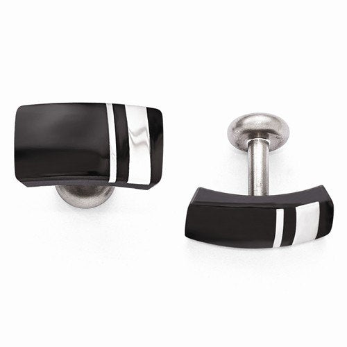 Wellington Collection Black Titanium and Sterling Silver Cuff Links, 13X23MM