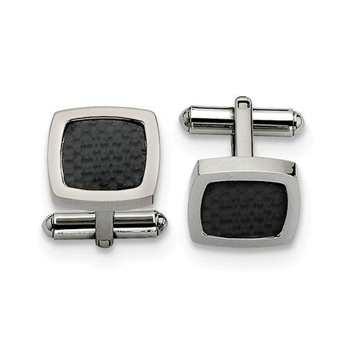 Stainless Steel Black Carbon Fiber Inlay Cuff Links, 13X16MM