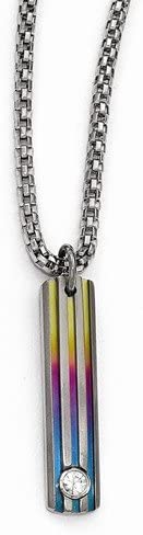 Edward Mirell Titanium Grooved Multi-Colored Anodized and White Sapphire Pendant Necklace, 16"-18"