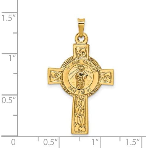 14k Yellow Gold St. Jude Halo Cross Pendant (37X21MM)