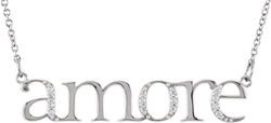 Diamond 'Amore' 14k White Gold Pendant Necklace, 16.3" (.08 Cttw)