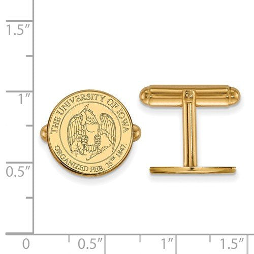 Gold-Plated Sterling Silver University Of Iowa Crest Round Cuff Links, 15MM