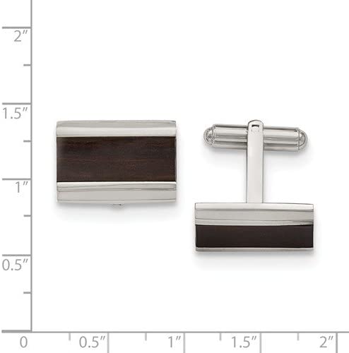 Stainless Steel, Black Wood Inlay Enameled Rectangle Cuff Links