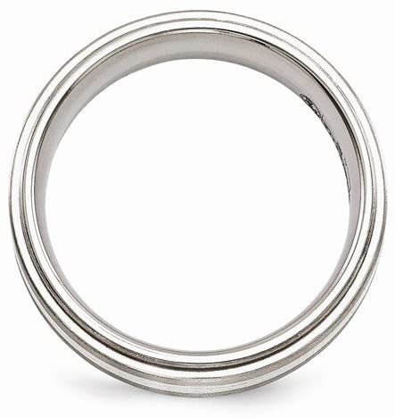 Edward Mirell Titanium with Sterling Silver Textured Line Step Edge Grooved 7.5mm Wedding Band, Size 7.5