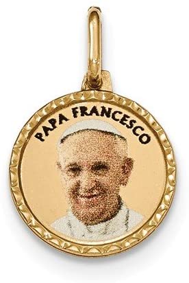 14k Yellow Gold Polished Printed Papa Francesco Medal Pendant