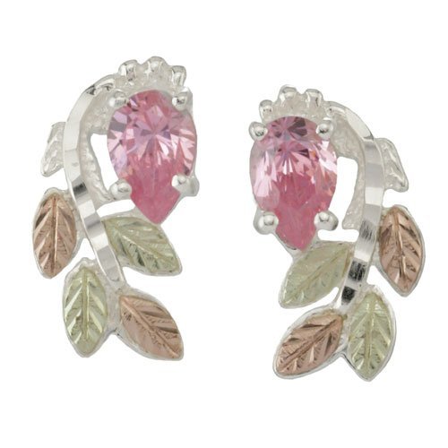 Pink CZ Cascade Earrings, Sterling Silver, 12k Green and Rose Gold Black Hills Gold Motif