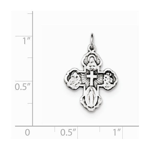 Sterling Silver Antiqued Mini 4-Way Cross Medal Pendant