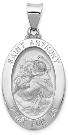 Rhodium-Plated 14k White Gold St. Anthony Medal Pendant (26x15MM)