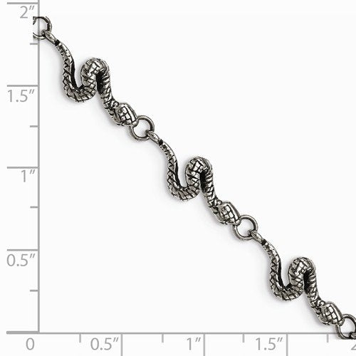 Men's Antiqued and Polished Stainless Steel Snake Bracelet, 7.25"