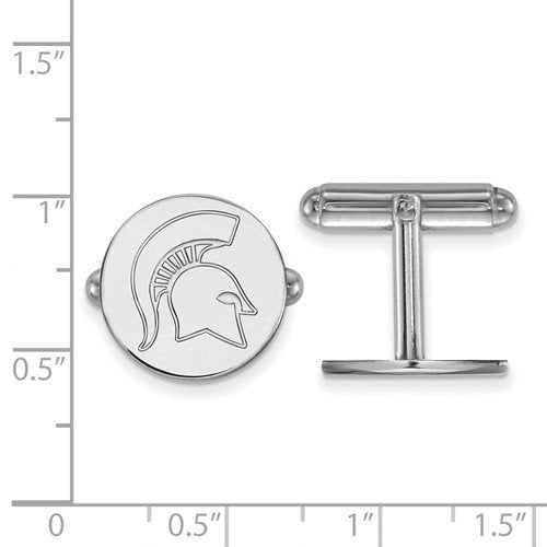 Rhodium-Plated Sterling Silver Michigan State University Cuff Links, 15MM