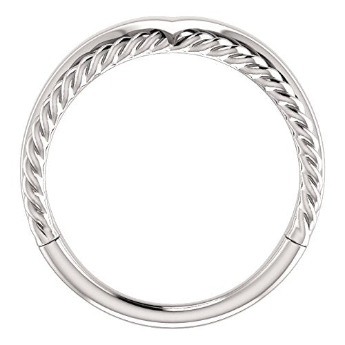 Negative Space Rope Trim and Curved 'V' Ring, Rhodium-Plated 14k White Gold, Size 5.5