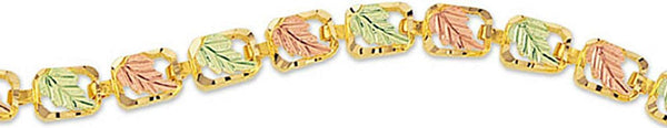 Rectangle Pattern Bracelet, 10k Yellow Gold, 12k Green and Rose Gold Black Hills Gold Motif, 7.5"