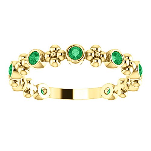 Genuine Emerald Beaded Ring, 14k Yellow Gold