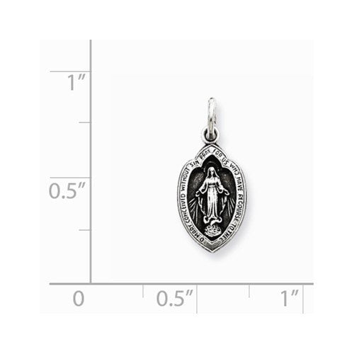 Sterling Silver Antiqued Miraculous Medal Charm Pendant (18X8 MM)