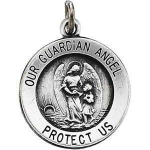 14k White Gold Guardian Angel Medal (15 MM)
