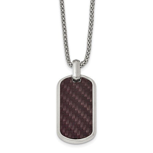 Edward Mirell Stainless Steel Marsala Carbon Fiber Dog Tag Necklace, 20"