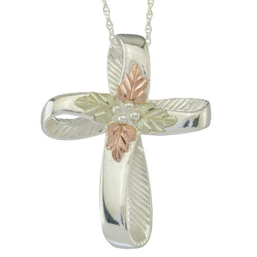 Infinity Cross Pendant Necklace, Sterling Silver, 12k Green and Rose Gold Black Hills Gold Motif, 18''