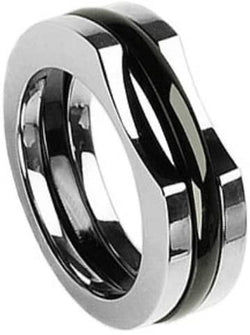 The Men's Jewelry Store 7.5mm Titanium and Black IP Titanium Contemporary Ring, Size 14