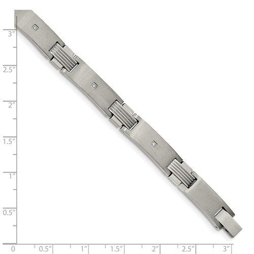 Men's Brushed and Polished Stainless Steel CZ Link Bracelet, 7.75"