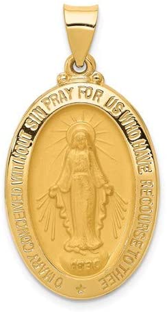 14k Yellow Gold Satin Miraculous Medal Pendant (29X18MM)