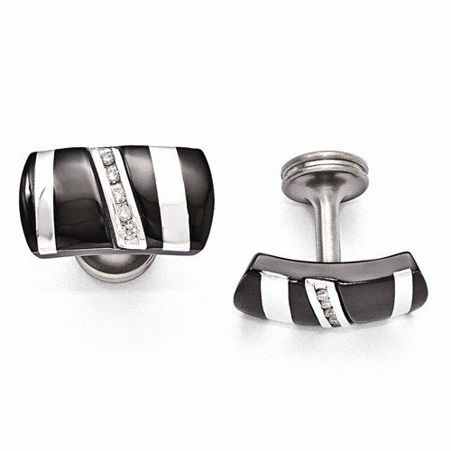Rapture Collection Black Titanium and Sterling Silver Diamond Rectangular Cuff Links, 13X22MM (.19Ctw)