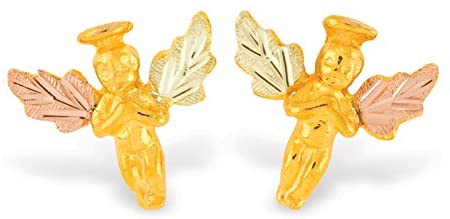 Guardian Angel Earrings, 10k Yellow Gold, 12k Green and Rose Gold Black Hills Gold Motif