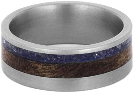 Mesquite Burl, Crushed Blue Sea Glass 7mm Matte Titanium Comfort-Fit Wedding Band, Size 15.5