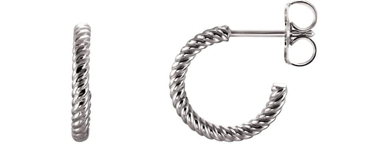 Rope Design Hoop Earrings, Rhodium-Plated 14k White Gold 17mm