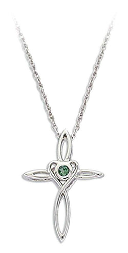 Dark Green Montana Sapphire Cross Pendant Necklace, Rhodium Plate Sterling Silver, 18"
