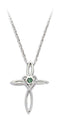 Dark Green Montana Sapphire Cross Pendant Necklace, Rhodium Plate Sterling Silver, 18"