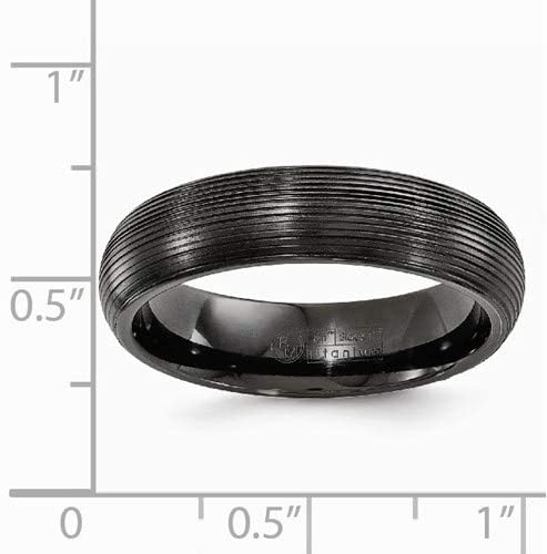 Black Ti Collection Black Titanium Domed Textured Lines 6mm Domed Wedding Band, Size 13