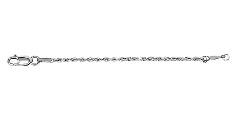 14K White Gold 1.5mm Rope Chain Rope Extender Safety Chain Chain, 4.25"