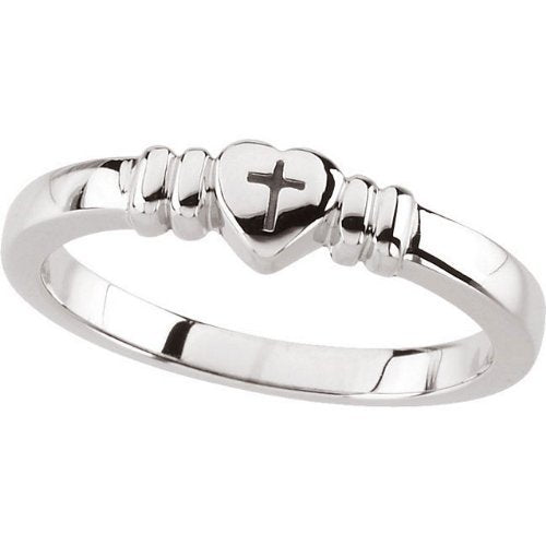 Girl's Heart Cross Signet Ring, Sterling Silver, Size 1