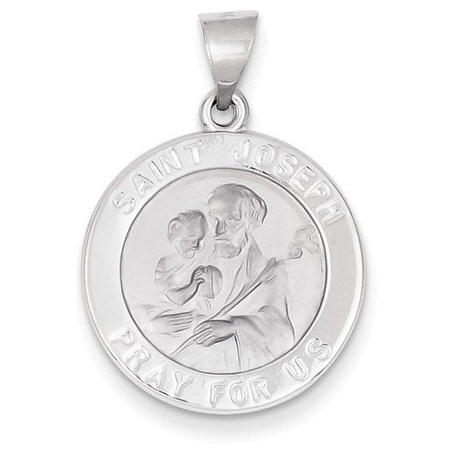Rhodium-Plated 14k White Gold St. Joseph Medal Pendant (21X19MM)