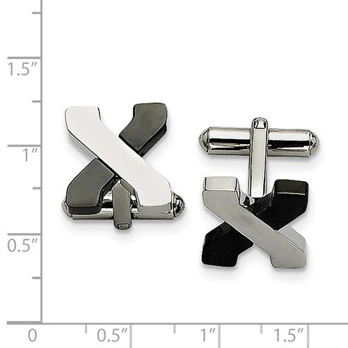 Black IP- Plated Stainless Steel Polished cross Cuff Links, 15MM