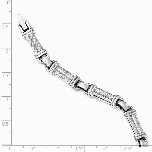 Men's Polished and Brushed Stainless Steel Textured Bracelet, 8"