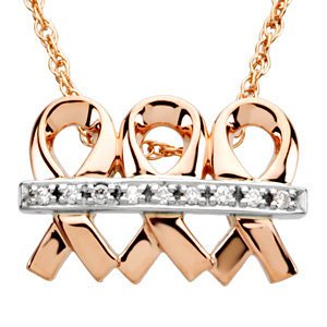 Diamond Breast Cancer Ribbon 'Me and My Two Friends' 14k Rose Gold and White Gold Diamond Pendant Necklace, 18" (.045 Ctw, GH, SI2-SI3)