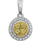 Yellow and White Diamond Halo Pendant in 14k White Gold, (3/8 Cttw)